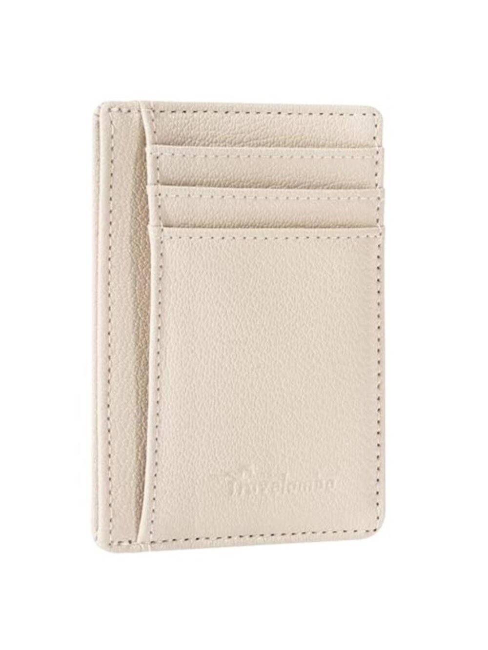 RFID Blocking Slim Leather Wallet Front Pocket Minimalist Beige 6 Card Slots